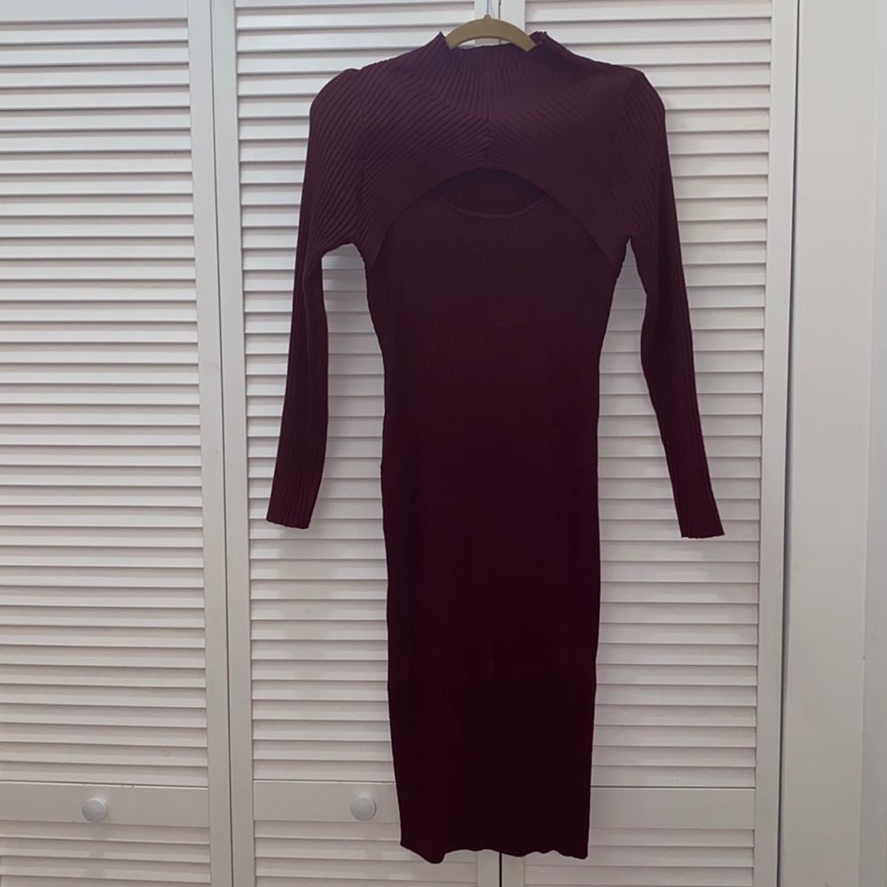 Wine mock neck dress